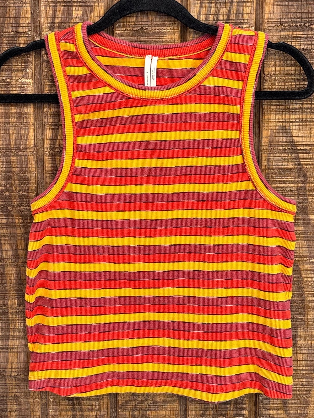 Anthropologie Ribbed Yellow Orange Maroon Striped Tank Top